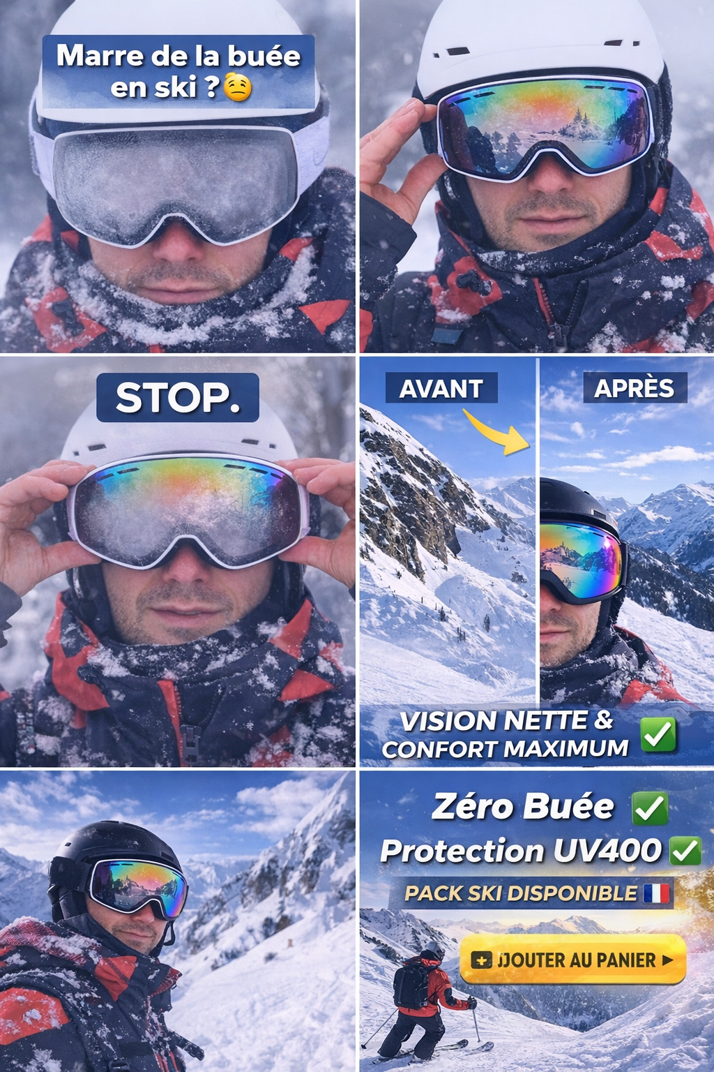 Masque de ski anti-buée & UV400 – Pack Vision Ski Pro